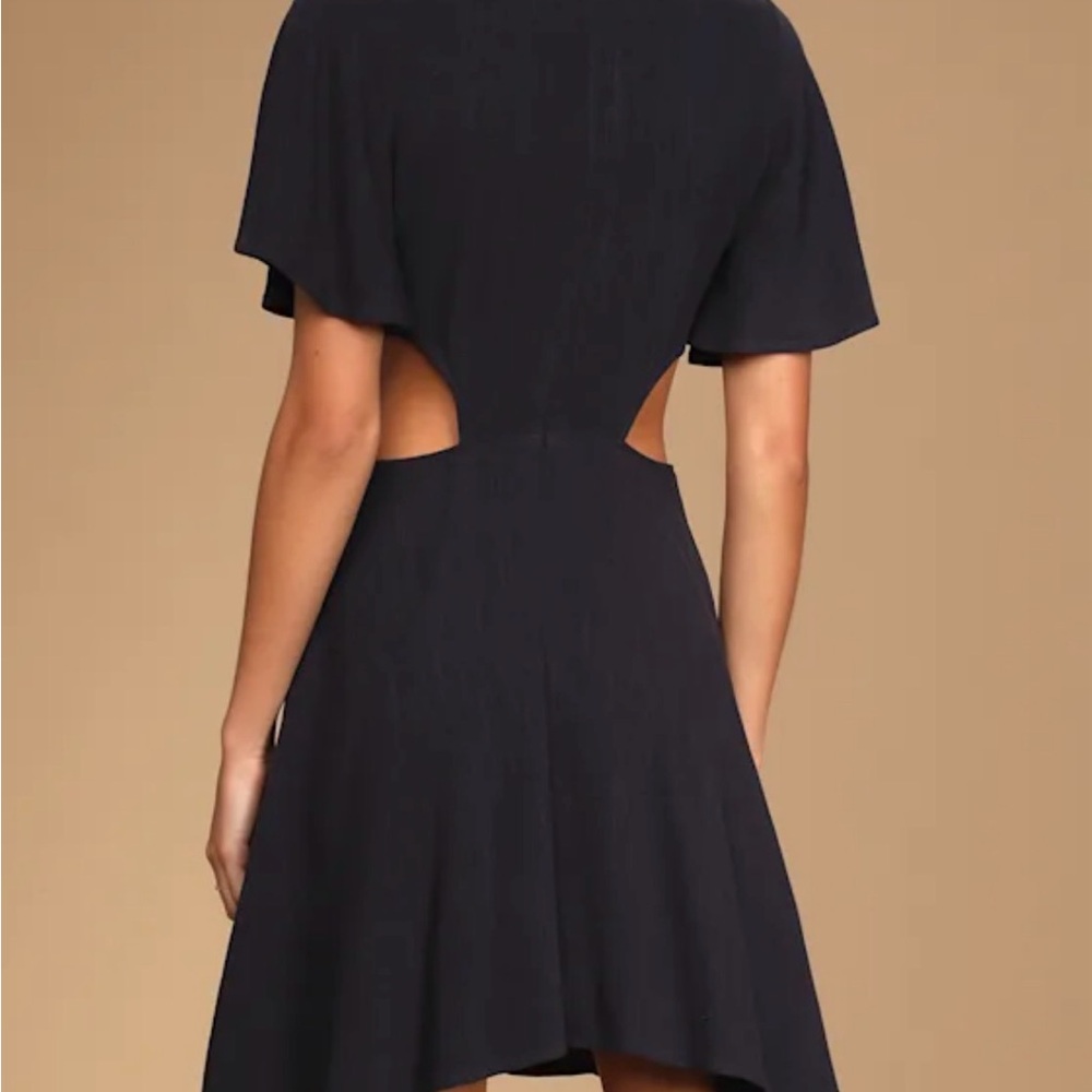 Lulu’s perfect day for love navy blue cut out tie front mini dress - Picture 2 of 6